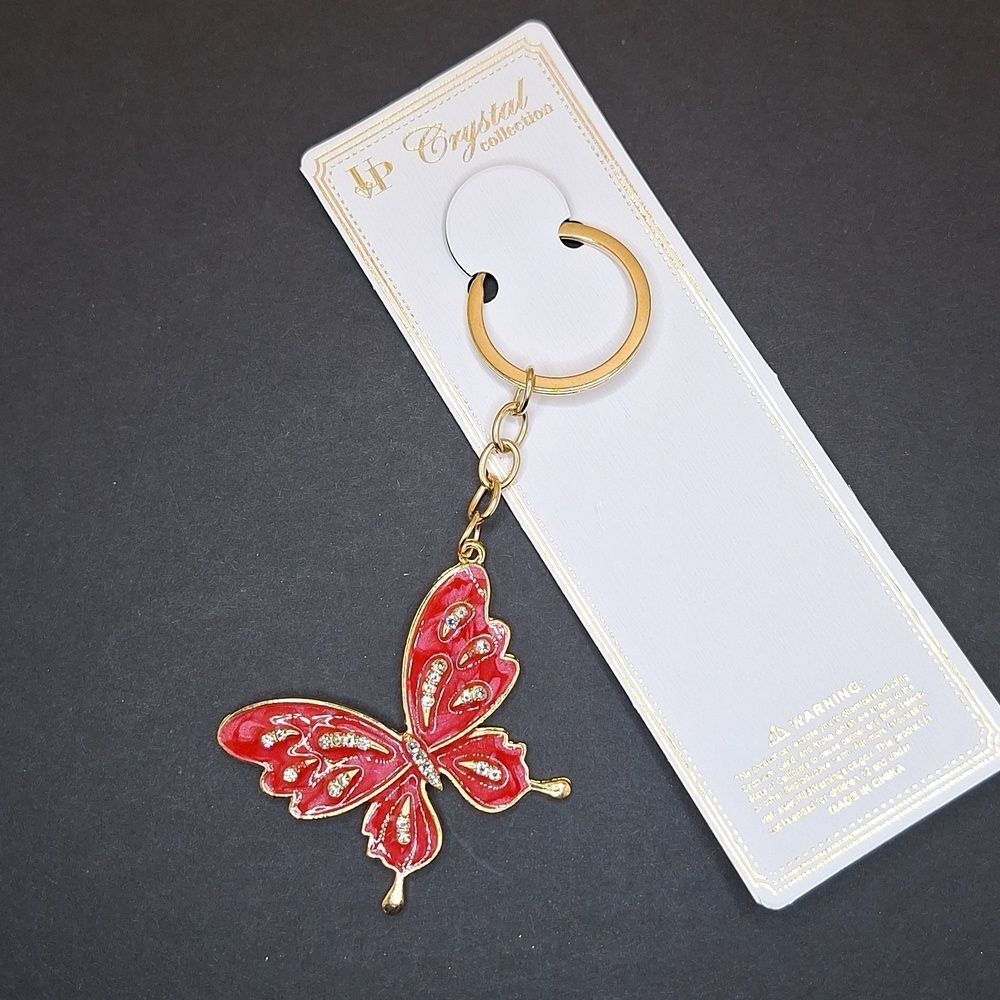 Red Butterfly keychain sparkle dangle charm keyring accessory
